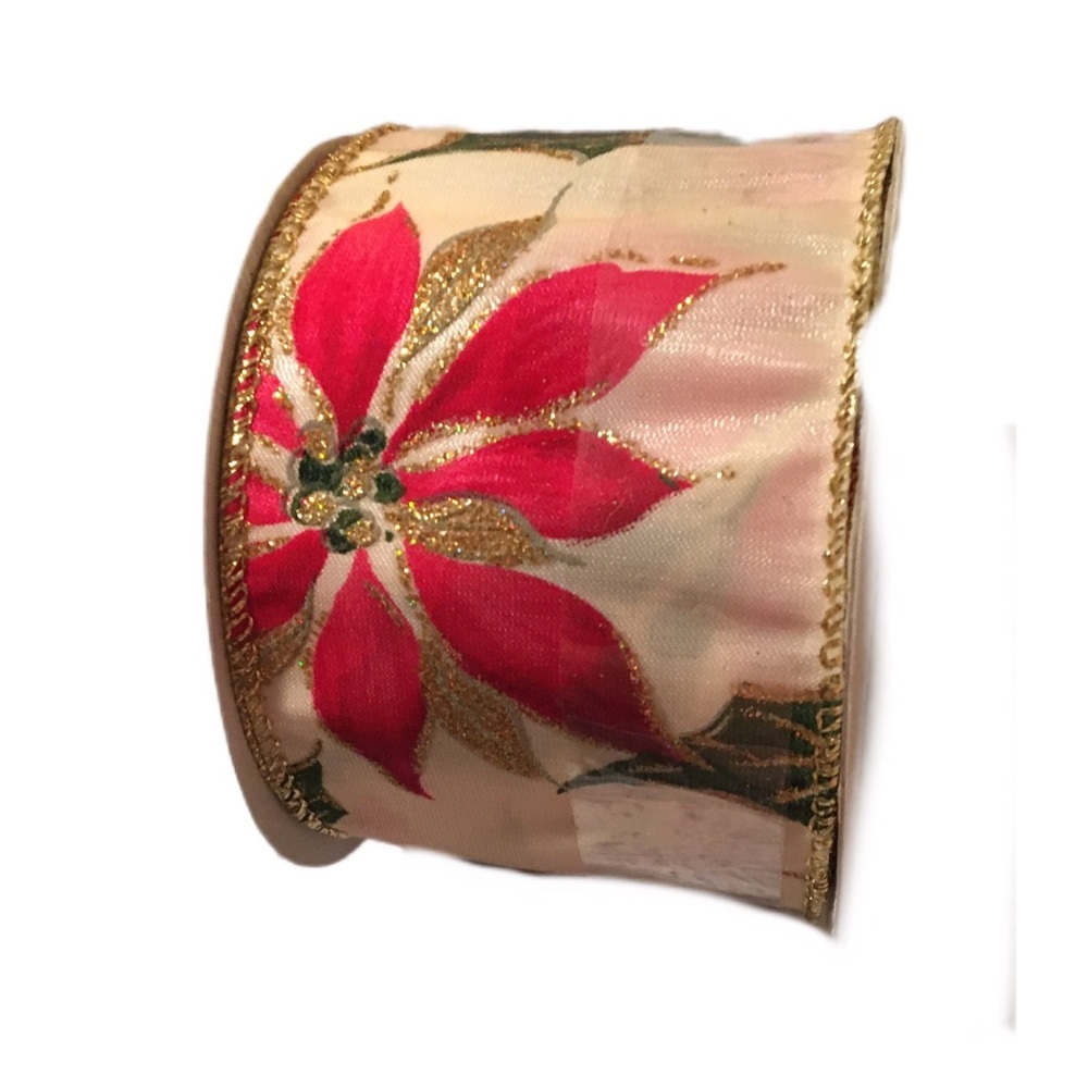 Festive Floral Ribbon with Gold Accents